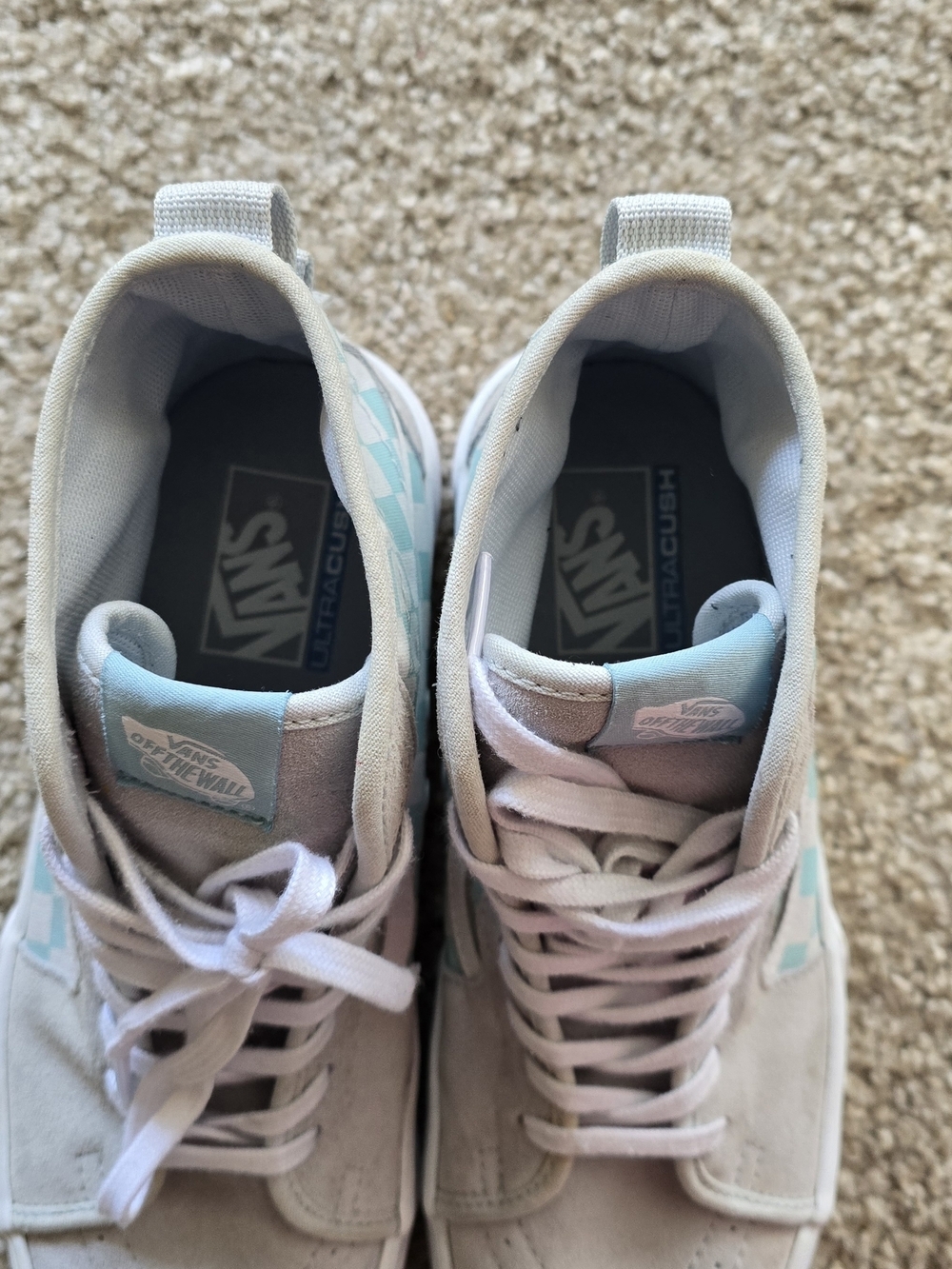 Vans High-Top Checkerboard Sneakers in Teal and White - Picture 5 of 8